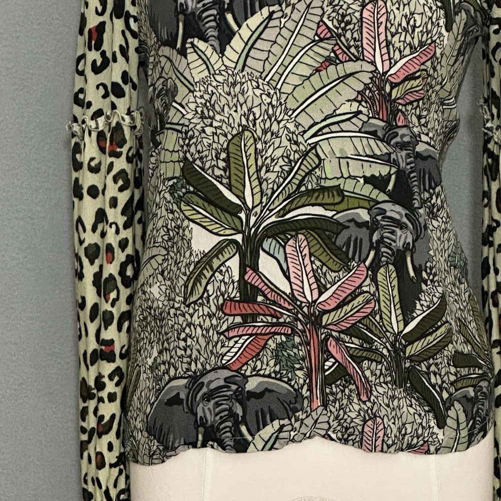 Bl-nk London Anthropologie Womens Top M Sibley Safari Cheetah Elephant Wildlife - Picture 4 of 13